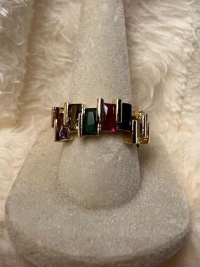 Gold Multi-Stone Statement Ring - Multi Colored & Adjustable